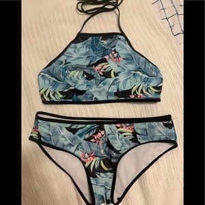 Leaf Pattern Halter Bikini